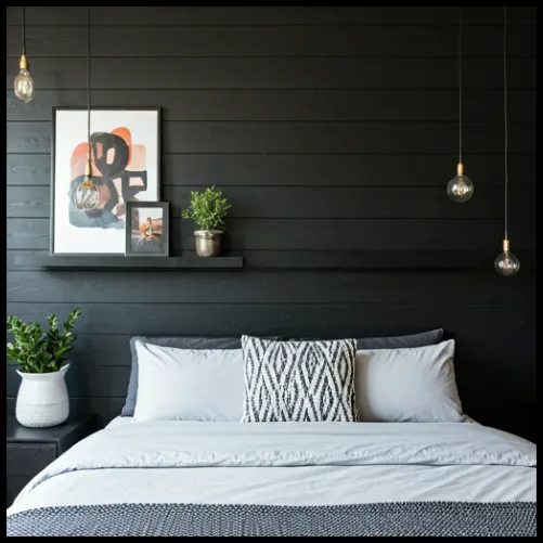 Black Shiplap Bedroom Accent Wall